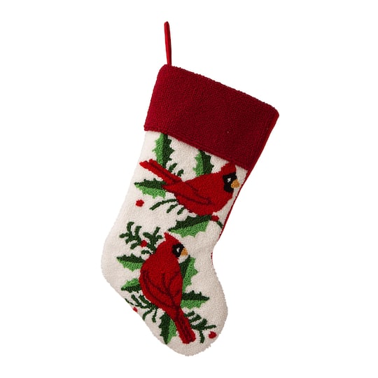 Glitzhome 21" Cardinal Hooked Christmas Stocking, One Size, Red